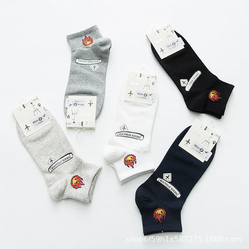 5 pairs 5 пар/лот, мужские носки, эластичные, для подростков, короткие носки, подходят для всех сезонов, Нескользящие, прочные мужские носки, чулочно-носочные изделия, новинка - Цвет: 5 pairs