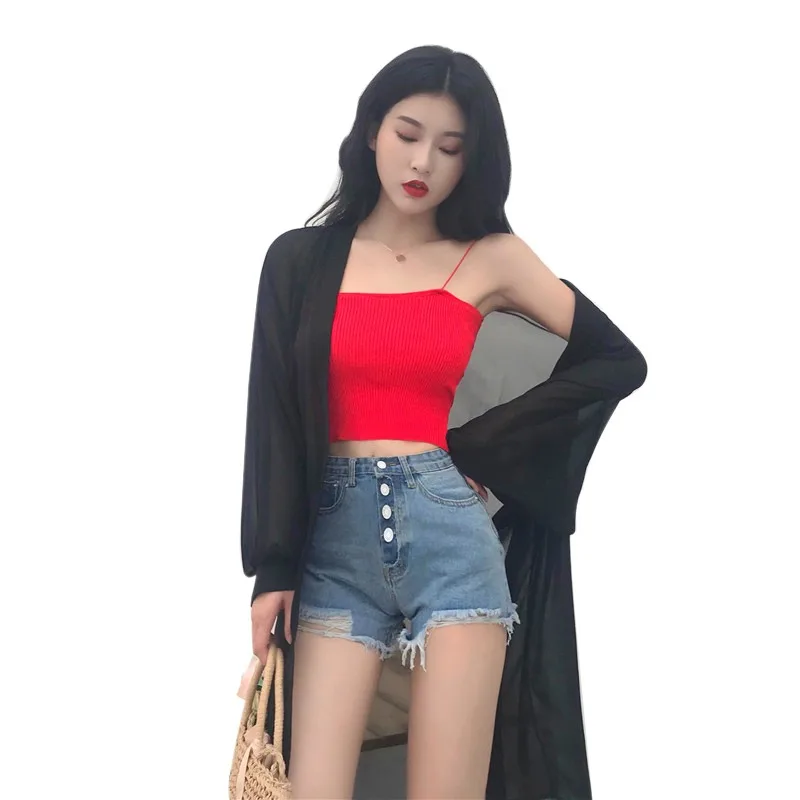 Женский летний Кардиган с длинным рукавом блузка топы пикантная накидка