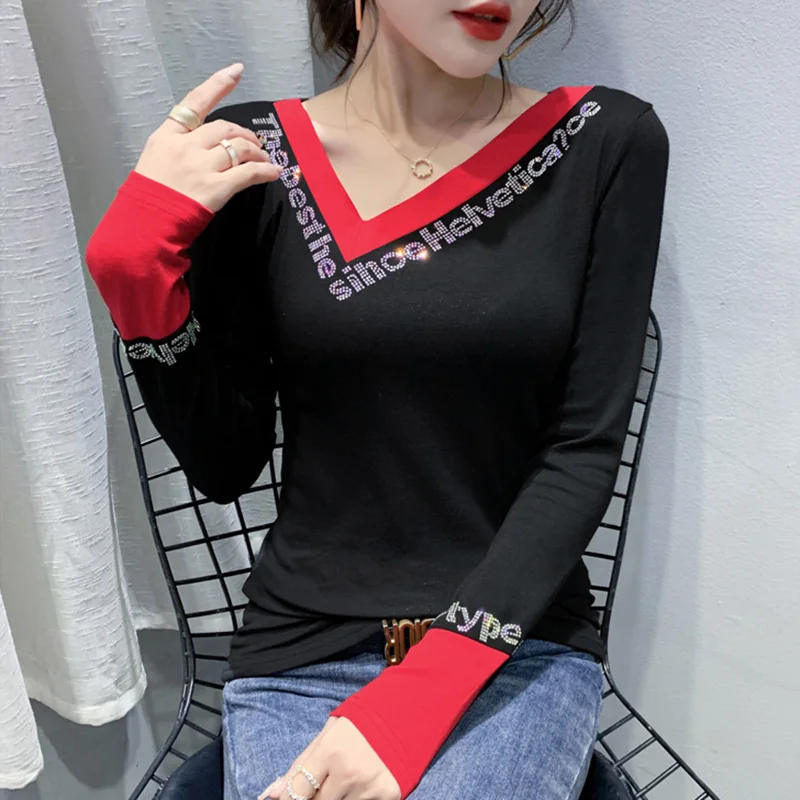 

Женская футболка с длинным рукавом и V-образным вырезом, большого размера