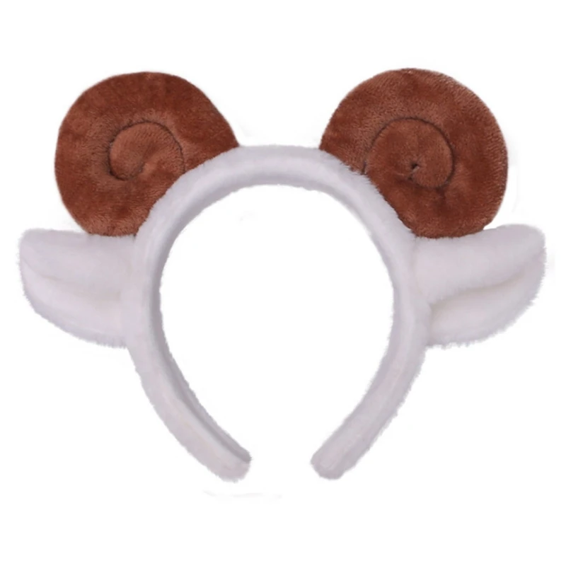 

Women Animal Sheep Ears Headdress Plush Goat Horns Hairband Furry Headband for Halloween Christmas Cosplay Accessories