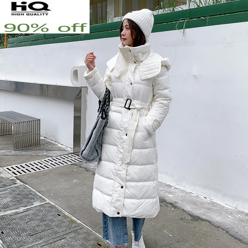 Зимняя женская куртка, Толстая теплая куртка на 90% утином пуху, Женская длинная парка, одежда с капюшоном, женский пуховик 2022, LW1718