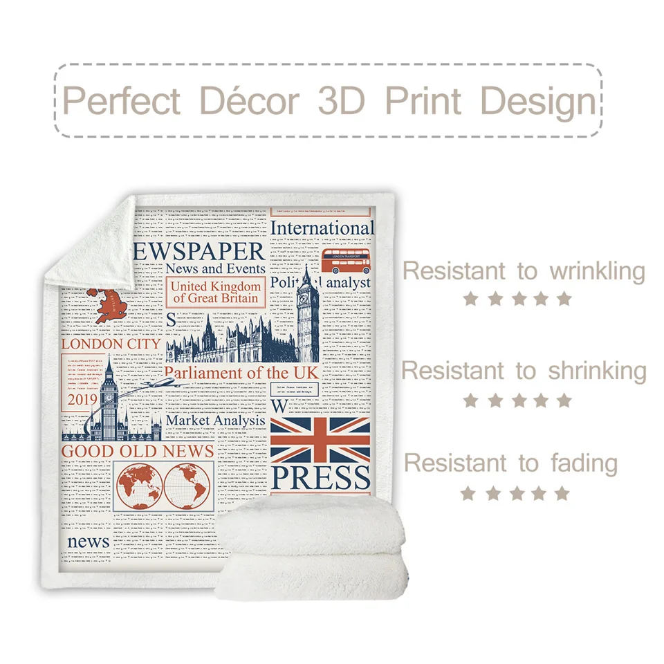 Постельное белье газета шерпа Флисовое одеяло Великобритания плед журнал