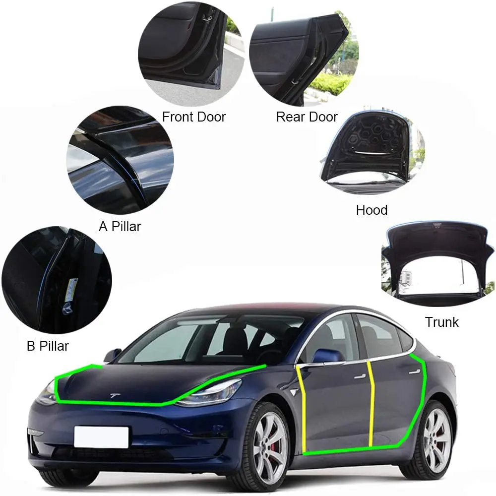 

For Tesla Model Y Model 3 2016-2021 Door Seal Kit Soundproof Rubber Weather Draft Wind Noise Reduction Kit Accessories