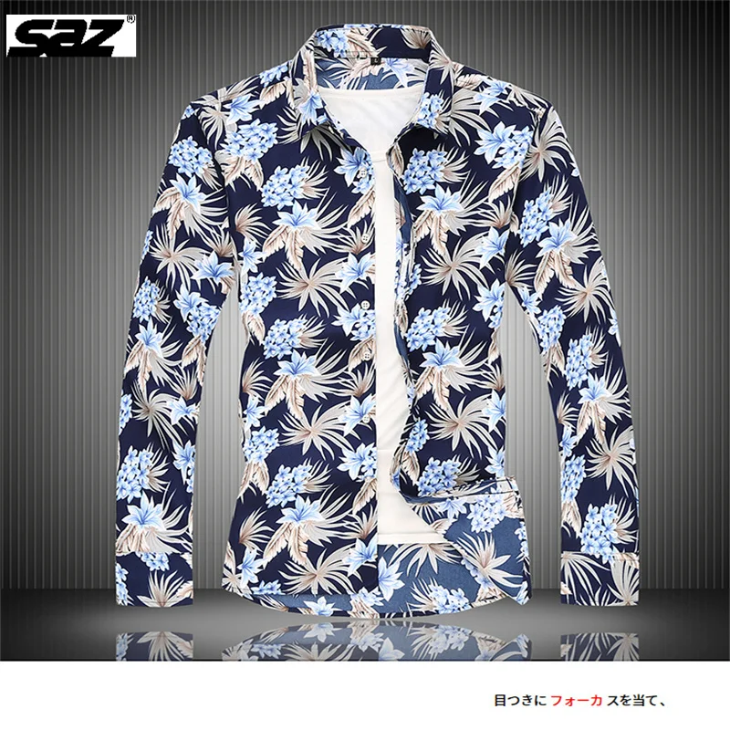 

Рубашка с длинным рукавом и цветочным принтом, повседневные мужские рубашки больших размеров, модные Универсальные топы, Новинка осени 2021