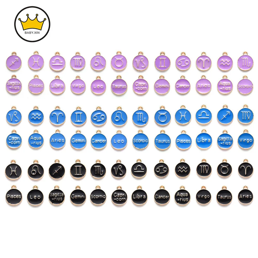 

12Pcs/Set 12mm 18mm 12 Constellation Enamel Charms Alloy Dripping Oil Pendants for DIY Handmade Jewelry Necklace Accessories
