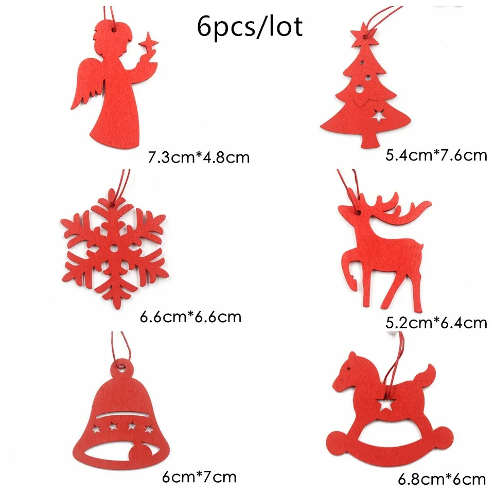 6pcs-40-red mixed Рождество Noel Счастливого Рождества деревянные подвесные украшения для рождественской елки украшения для дома Noel Navidad Декор новогодние подарки - Цвет: 6pcs-40-red mixed