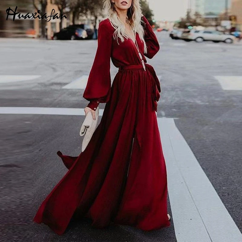 Платье UULZZOR женское длинное с треугольным вырезом и оборками для вечеринок