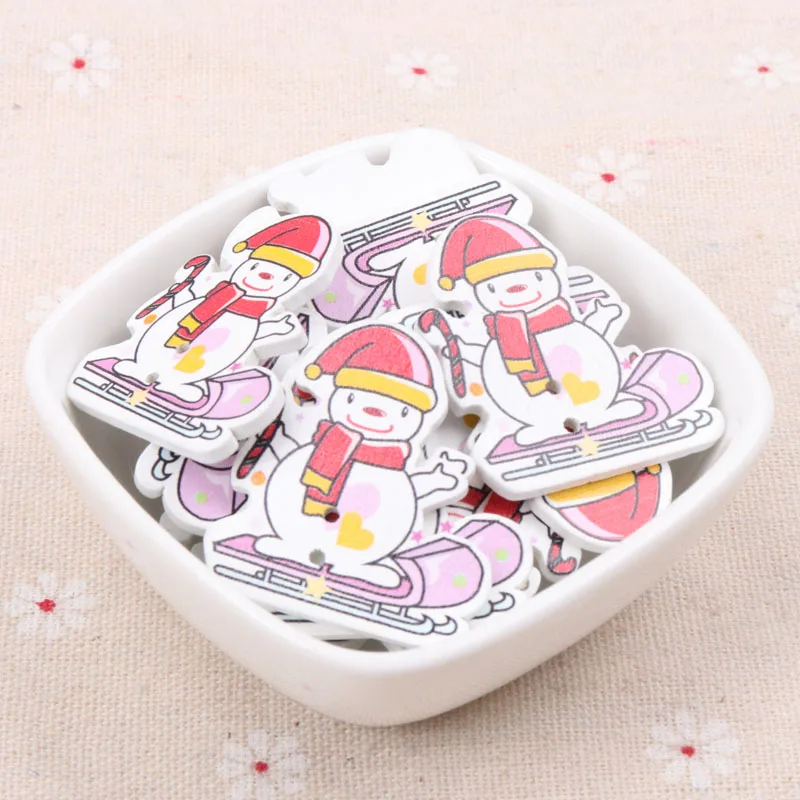 Деревянный смешанный рождественские пуговицы с рисунком снеговика коллекция скрапбукинга Рукоделие Шитье украшение для дома DIY 35x31 мм 20 шт.