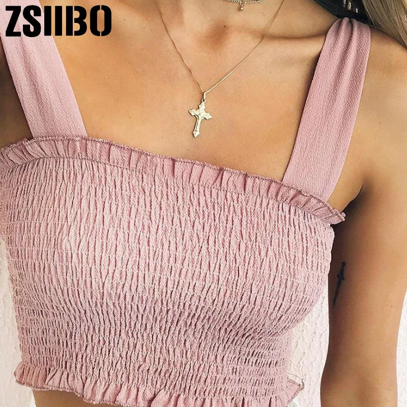 Women Sexy Slim Fashion blouses 2019 summer stretch pleated bow suspenders small vest outer wear sexy word collar blouse | Женская