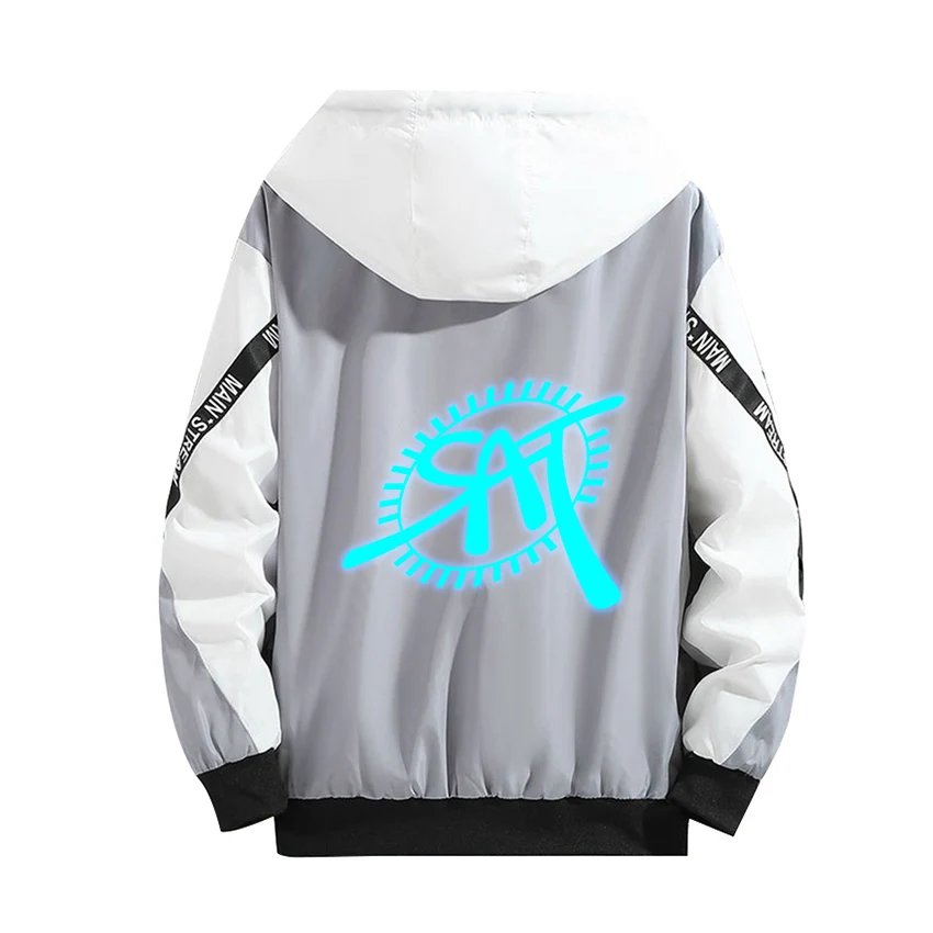 

Cosplay Hoodie Steins;Gate Role Okabe Rintarou Luminous Print Zipper Hooded Gray Splicing Winter Fashion Coat Thick Jacket