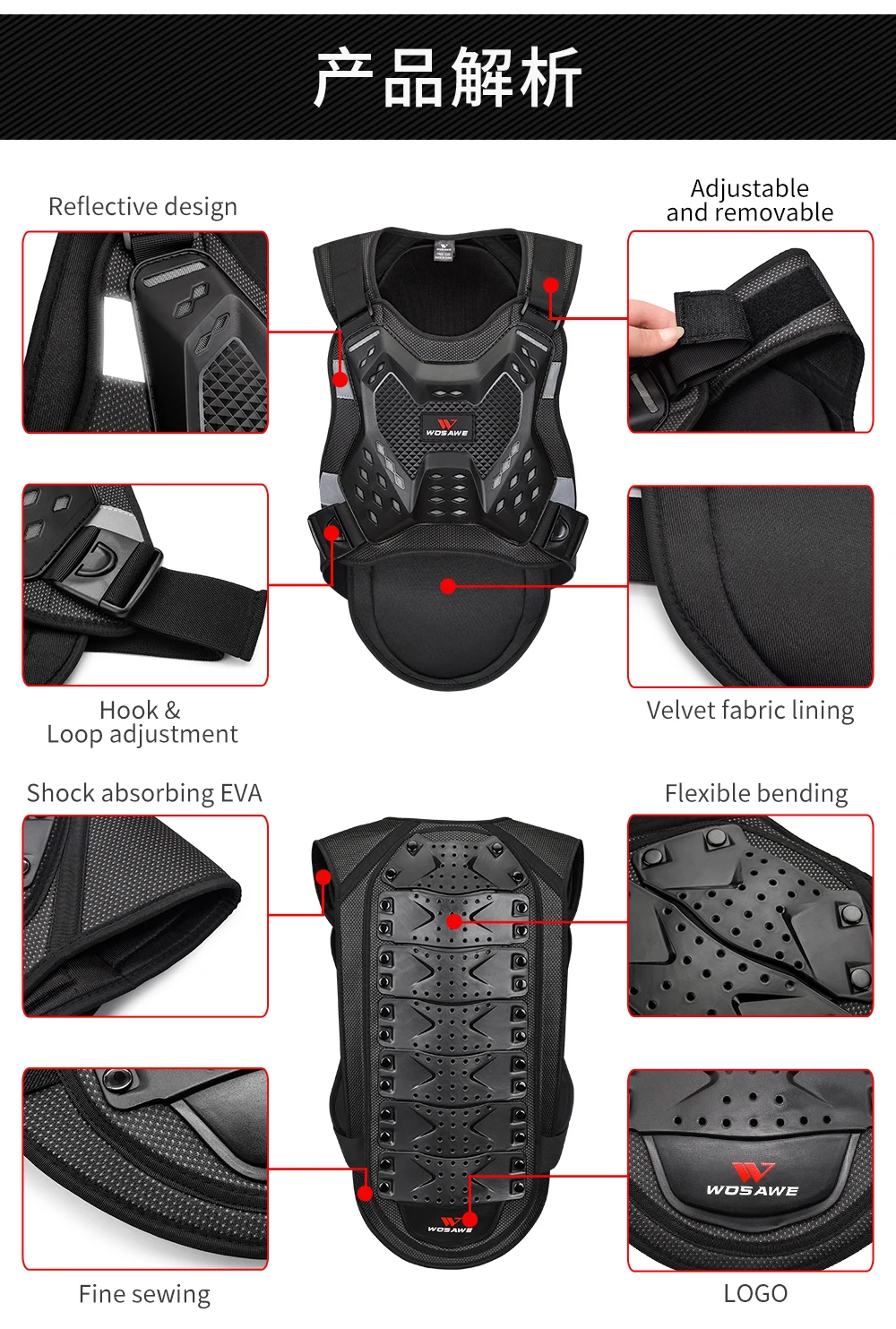 WOSAWE Motorcycle Armor Vest Adult Chest Back Protection Rider Motocross Off Road Spine Support Body Protective Gear images - 6
