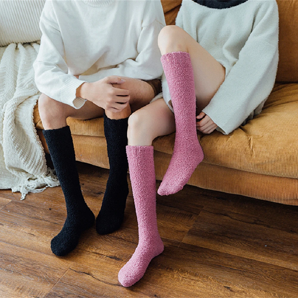 Зимние теплые флисовые Носки Унисекс стандартной длины до колена белые носки в