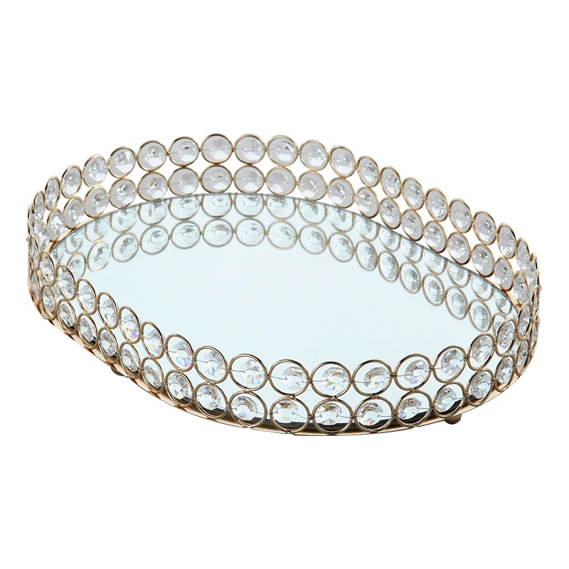 

12 Inch Crystal Vanity Makeup Tray Gold Ornate Jewelry Trinket Decorative Tray Home Decor Tray for Dresser/Bathroom