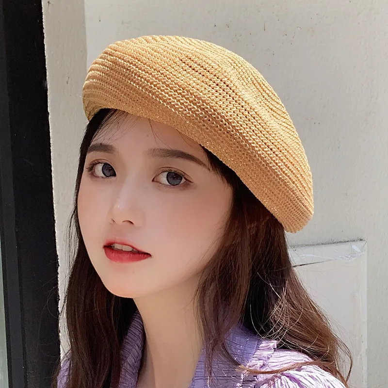 Кепка От Солнца Женская однотонная соломенный берет во французском стиле