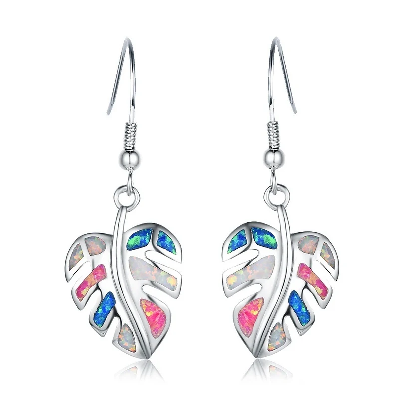 

New Style fashion bohemian opal leaf earrings fresh and compact women's stud earring jewelry accessories wholesale