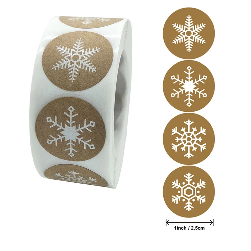 

500 Pieces Kraft Stickers Christmas Gift Decoration Snowflake Sticker for Package Stationery Thank you Festival Happy Decoration