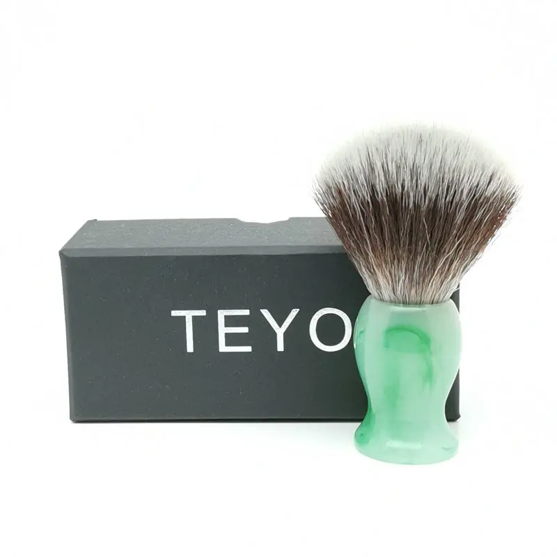 TEYO Synthetic Shaving Brush of Emerald Green Pattern Resin Handle Perfect for Man Wet Shave Soap Razor Beard Brush