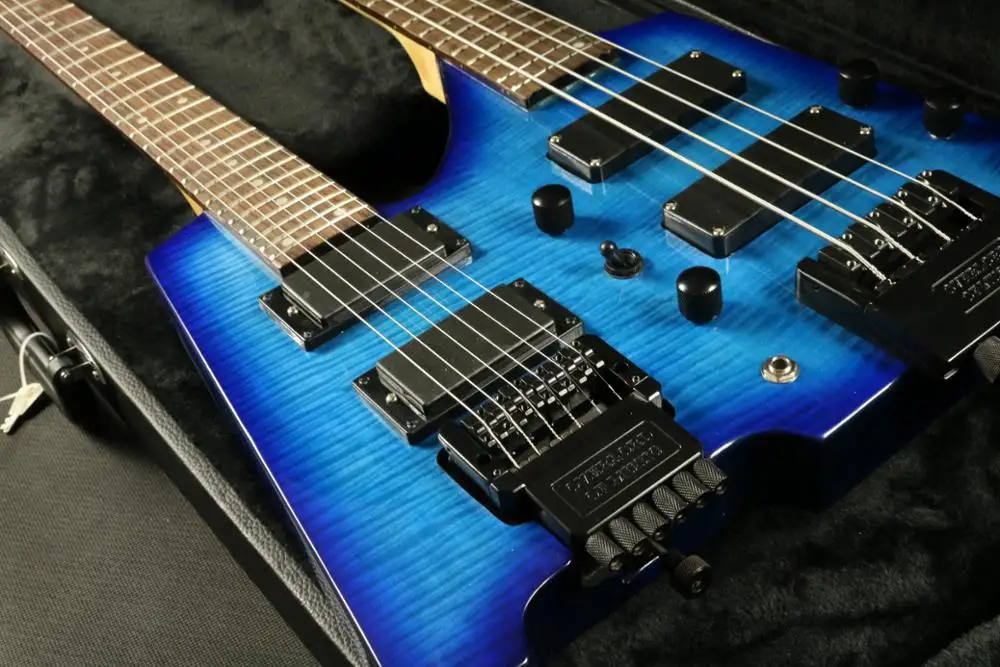 Hign конец качество двойная электрическая гитара ra синий цвет Безголовый бас