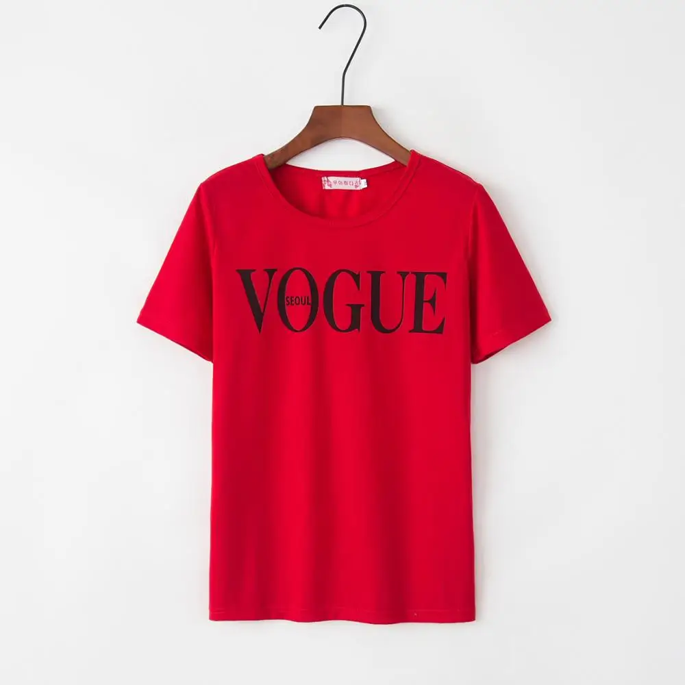 

XUANSHOW New Arrival Fashion Summer Female Tops VOGUE Letters Short Sleeve O neck T shirt For Women Clothing S-XXL