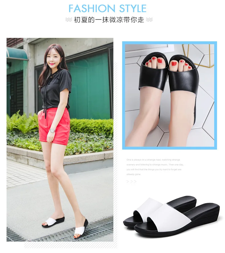 Летние шлепанцы на танкетке Тапочки для ванной из натуральной кожи sapato feminino