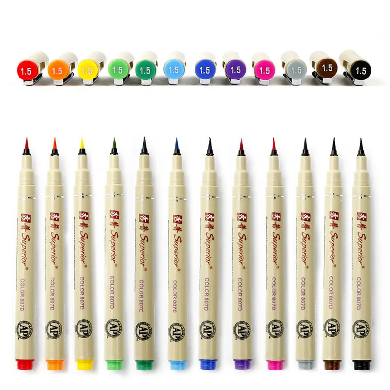 

12pcs Colorful Art Marker Pens Needle Drawing Soft Brush Pens For Anime Drawing Watercolor Pen Calligraphy Painting Art Supplies