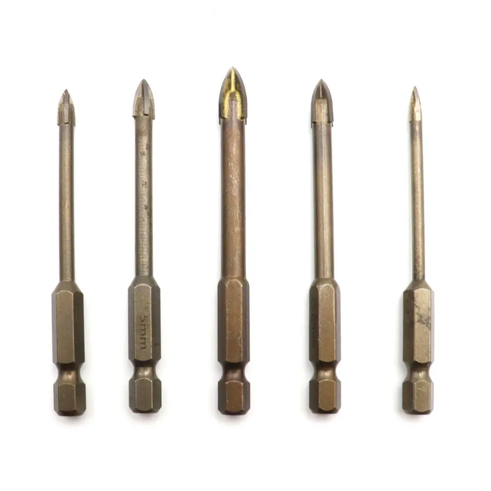 

5Pcs Hexagonal Handle Glass Tile Diamond Drill Bit Set Carbide Cross Triangle Ceramic Tile Marble Multi-function Drill Bits