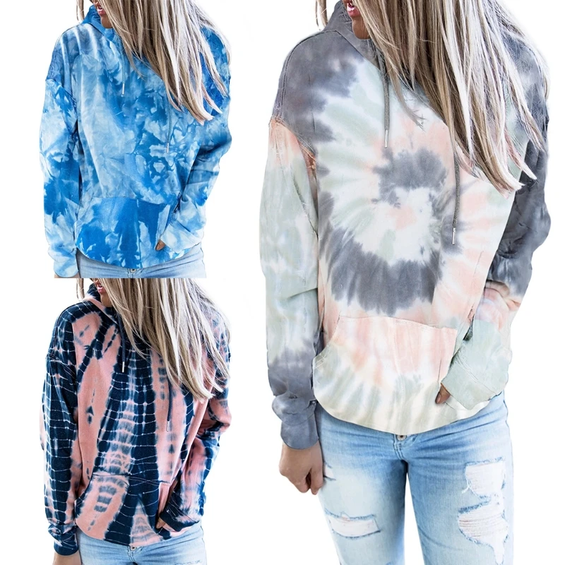 

Женский свитшот с длинным рукавом и принтом тай-дай в стиле Харадзюку, повседневный Свободный пуловер-туника с длинным рукавом, уличная оде...