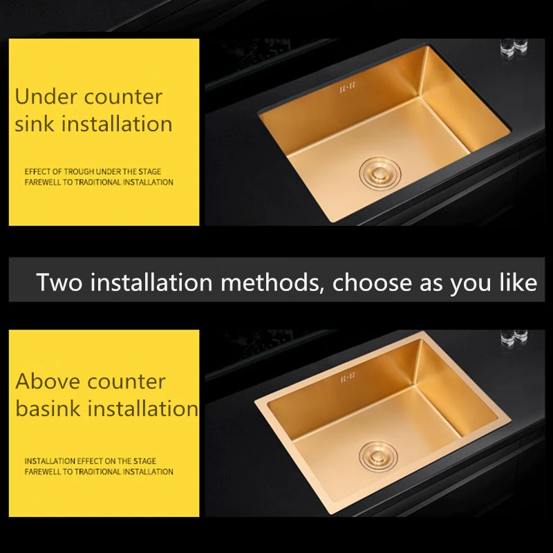 Нанозолотая настольная раковина кухонная под столом встроенная из нержавеющей