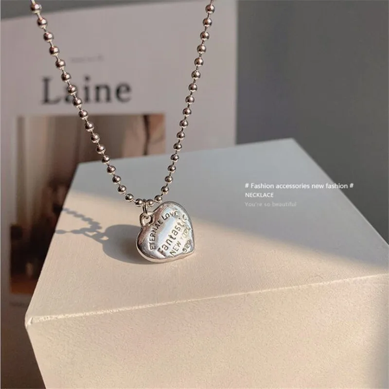 

Trendy Temperament Silver Color Heart Pendant Necklace Charming Women's Wedding Party Jewelry Romantic Valentine's Day Gifts