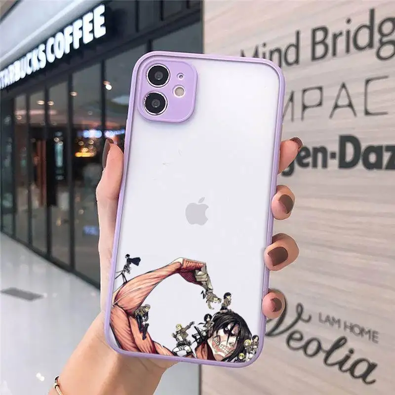 

Anime attack on Titan Phone Case matte transparent Funda For purple iPhone 7 8 x xs xr 11 12 pro plus max mini Clear