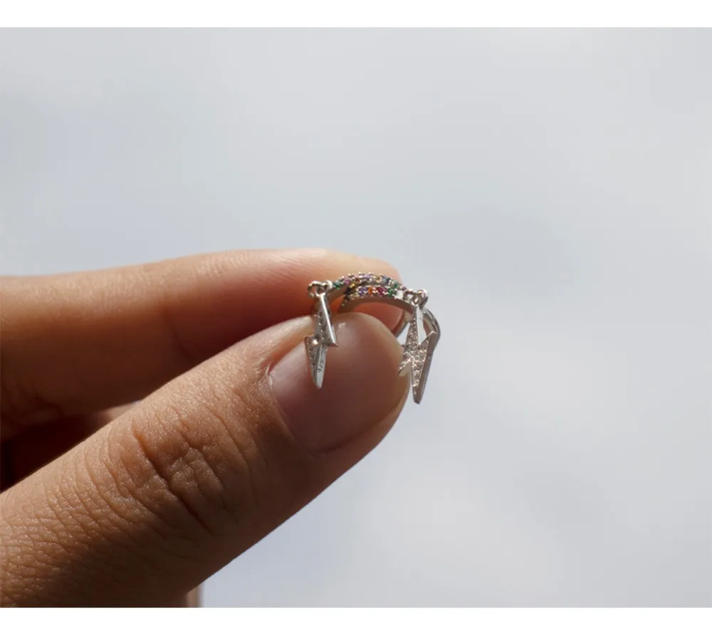 Серьги из стерлингового серебра 925 пробы, модные циркониевые серьги с молниями, Короткая подвеска, кольцо для ушей, милые трендовые женские ювелирные изделия для ушей