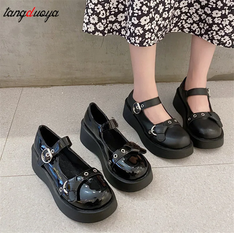 

Vintage Buckle Mary Janes Shoes Women'S Shallow Mouth Casual Student Leather Shoes Thick Bottom Lolita shoes platform zapatos de