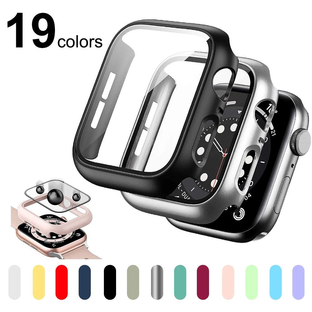 Glass+Case for Apple Watch 45mm 41mm 44mm 40mm 42mm 38mm Screen Protector, Hard PC Cover Protective for iwatch SE 8 7 6 5 4 3 21