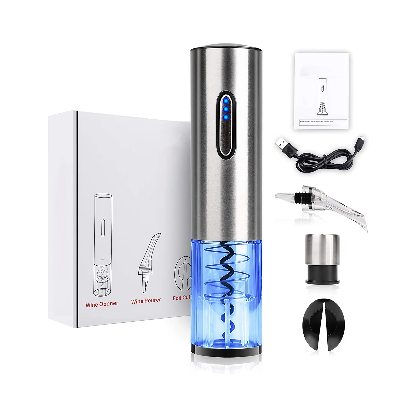 

Electric Wine Bottle Opener Set Visual Multifunctional Bottle Opener Foil Cutter Vacuum Stopper Wine Pourer for Home Restaurant