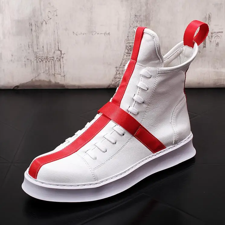 Мужские высокие кроссовки ковбойские ботинки на толстой подошве Модная Белая