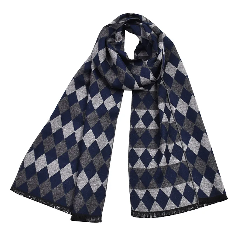Navy Blue Деловой хлопковый шарф Роскошные Классические Теплые ромбы геометрические длинные мягкие кашемировые зимние шарфы для мужчин зимние аксессуары для мужчин - Color: Navy Blue