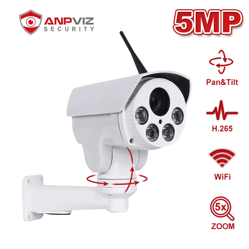 Anpviz 5 Мп PTZ WIFI Bullet Camera 5X Zoom поддержка двухстороннего аудио IP66 Встроенный слот для