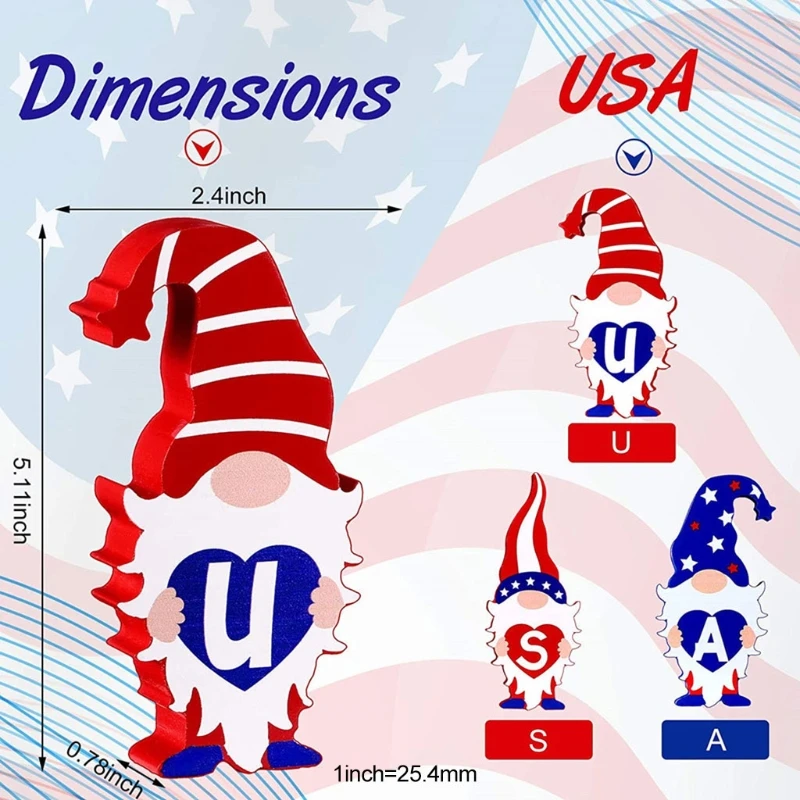 

3pcs Patriotic Gnome Wooden Sign Independence Day Decoration Freestanding Table W0YC