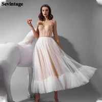 sevintage simple polka dots tulle midi prom dresses layered skirt evening gowns exposed bones a line women formal party dress