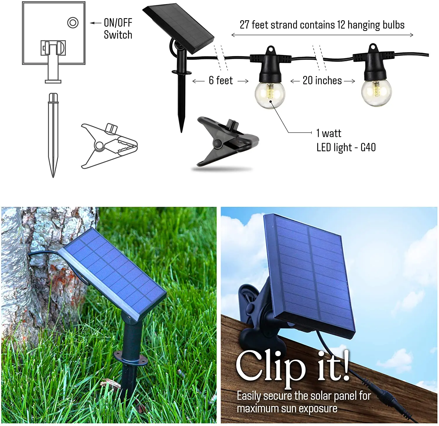 Водонепроницаемая 27 футов винтажная лампа Эдисона создает атмосферу бистро на
