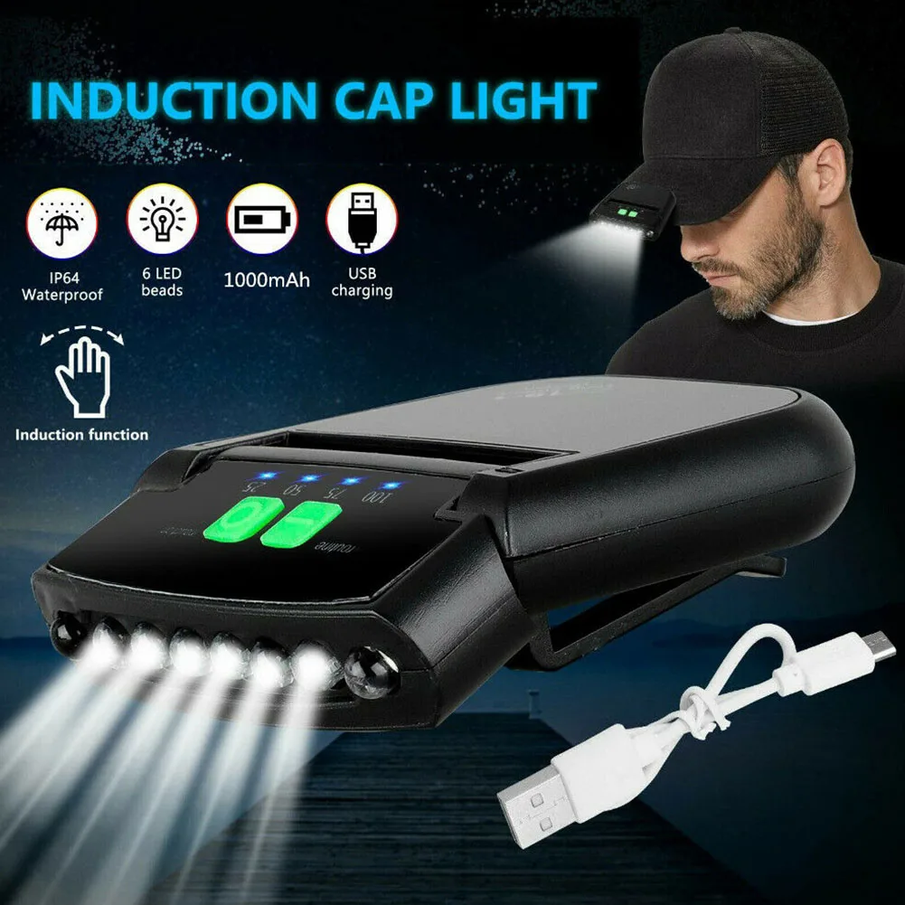 

2pcs Gesture Induction USB Rechargeable Flashlight Waterproof Hands Free Headlamp LED Hat Light Camping Clip On Cap Ultra Bright
