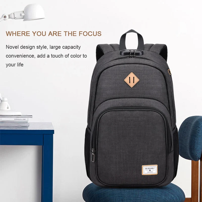 

35L High Capacity Backpack USB Recharge Outdoor Travel Bag Business Waterproof Damping 17 Inches Casual Business Laptop Backpack