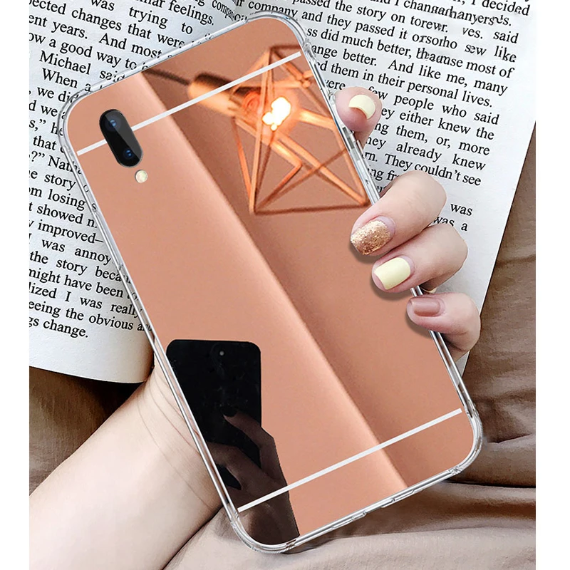 RosGod Металлизированный зеркальный чехол для samsung A10 A20 A30 A50 M10 M20 M30 J4 J6 плюс J2 A7 A8 A9 J8 Мягкая силиконовая защитная задняя крышка - Цвет: RosGod