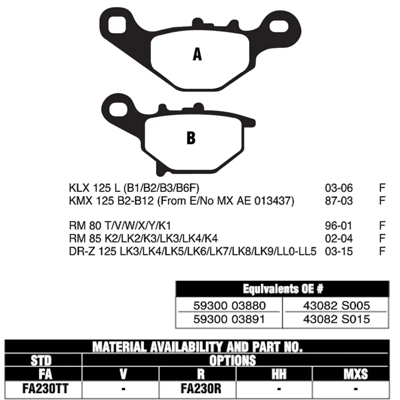 ALCON передние тормозные колодки мотоцикла диски набор деталей для Kawasaki KLX125 KMX125 Suzuki