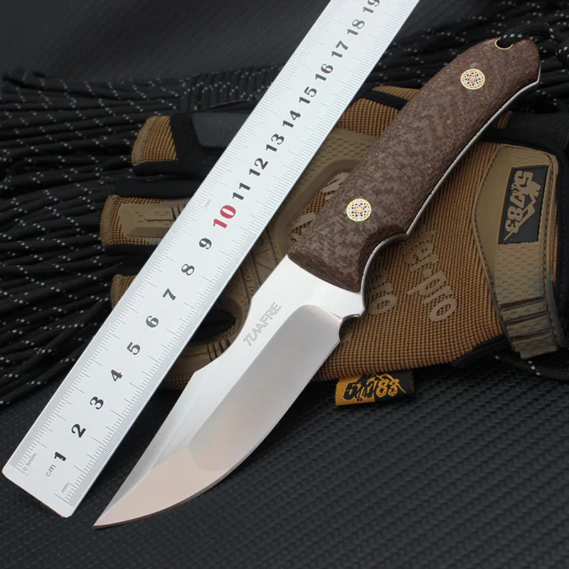 

TUNAFIRE GT0155 Fixed Blade Knife D2 Steel Flax Handle Camping Hiking Knife Tactical Survival Knife Outdoor Combat EDC Tool