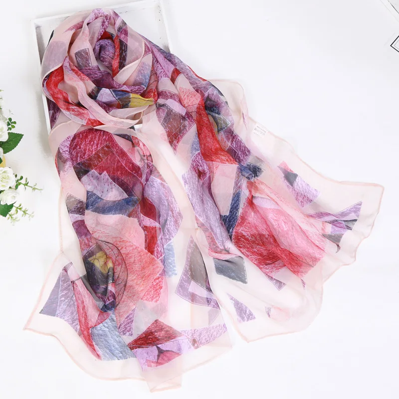 

New Ms. Thin section Scarf Wholesale Scarf Simulation Silk Wild Scarf Decorative Sun Geometric Leaves Scarf