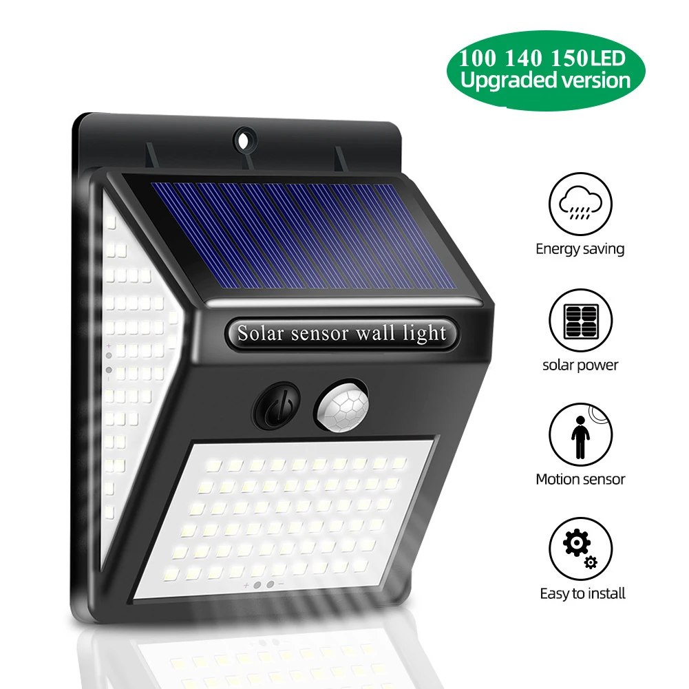 

140 LED Solar Security Light Outdoor Motion Sensor Waterproof Wall Lamp 270ºWide Angle 3 Modes for Garden Fence Door Yard Pathwa