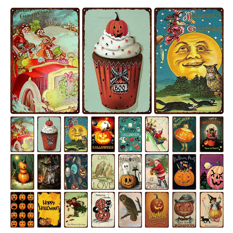 

Retro Christmas Halloween Pumpkin Metal Tin Sign Vintage Plate Pin Up Painting Metal Signs Bar Kitchen Club Party Decor 3Ch-5