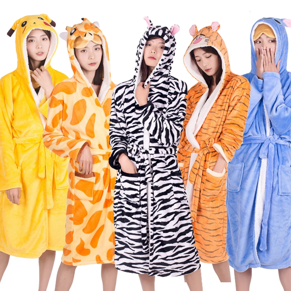 Кигуруми Фланелевый банный халат в виде единорога для взрослых, одежда для сна для женщин и мужчин, халат для сна, зимний халат унисекс с изображением панды, плюшевая пижама в виде единорога
