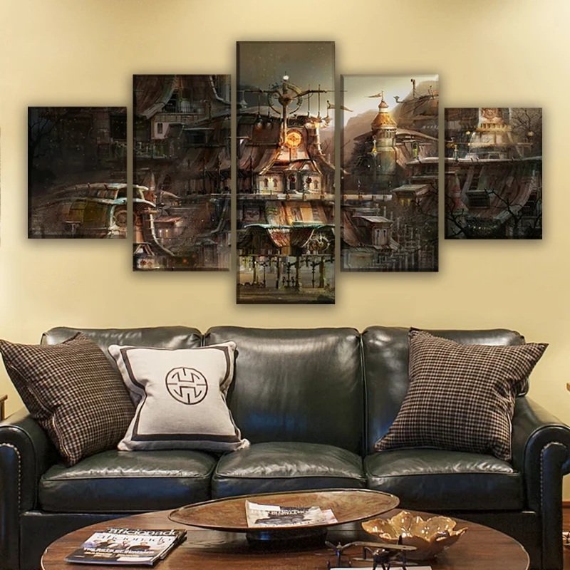 

5 Piece Canvas Building City Sci Fi Steampunk Print Painting Art Modern Decorative Painting Canvas Painting Poster Artwork
